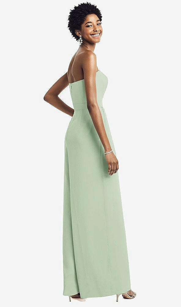 Back View - Celadon Strapless Chiffon Wide Leg Jumpsuit with Pockets