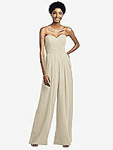 Front View Thumbnail - Champagne Strapless Chiffon Wide Leg Jumpsuit with Pockets