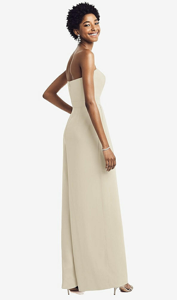Back View - Champagne Strapless Chiffon Wide Leg Jumpsuit with Pockets
