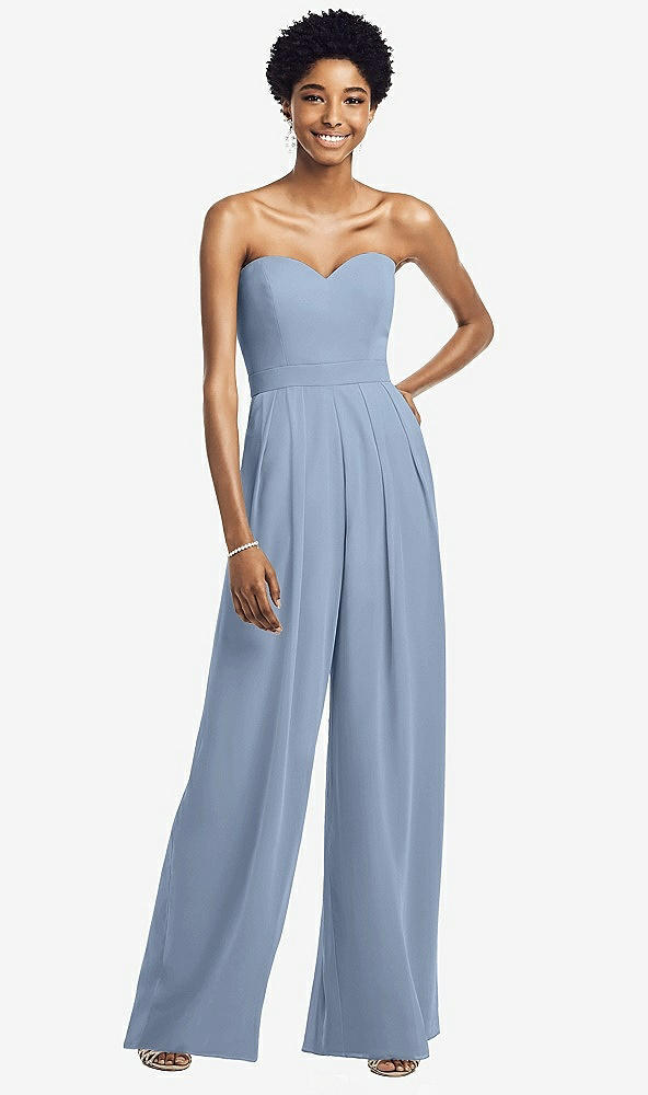 Front View - Cloudy Strapless Chiffon Wide Leg Jumpsuit with Pockets