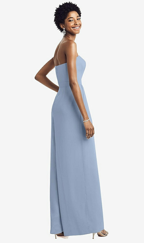 Back View - Cloudy Strapless Chiffon Wide Leg Jumpsuit with Pockets