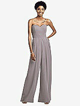 Front View Thumbnail - Cashmere Gray Strapless Chiffon Wide Leg Jumpsuit with Pockets