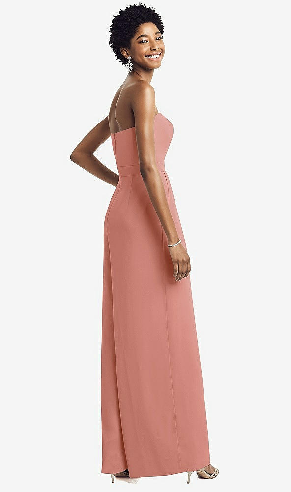 Back View - Desert Rose Strapless Chiffon Wide Leg Jumpsuit with Pockets