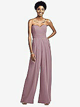 Front View Thumbnail - Dusty Rose Strapless Chiffon Wide Leg Jumpsuit with Pockets