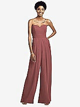 Front View Thumbnail - English Rose Strapless Chiffon Wide Leg Jumpsuit with Pockets