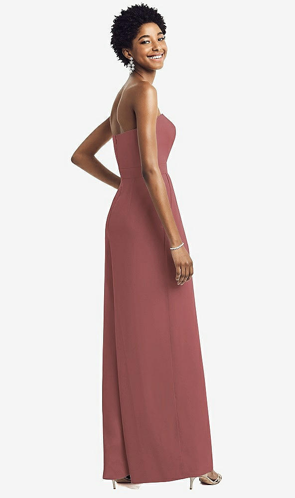 Back View - English Rose Strapless Chiffon Wide Leg Jumpsuit with Pockets
