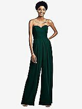 Front View Thumbnail - Evergreen Strapless Chiffon Wide Leg Jumpsuit with Pockets