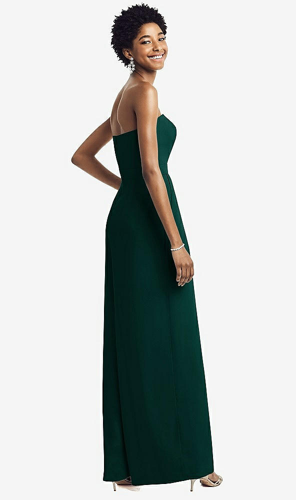 Back View - Evergreen Strapless Chiffon Wide Leg Jumpsuit with Pockets