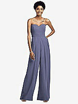 Front View Thumbnail - French Blue Strapless Chiffon Wide Leg Jumpsuit with Pockets