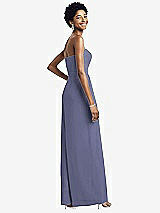 Rear View Thumbnail - French Blue Strapless Chiffon Wide Leg Jumpsuit with Pockets