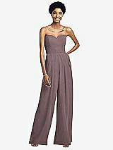 Front View Thumbnail - French Truffle Strapless Chiffon Wide Leg Jumpsuit with Pockets