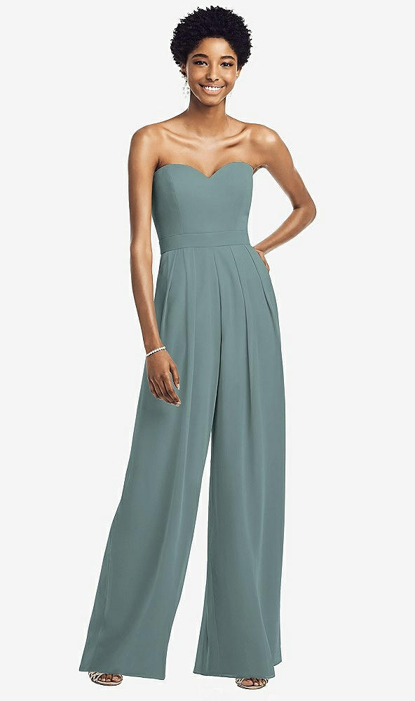 Front View - Icelandic Strapless Chiffon Wide Leg Jumpsuit with Pockets