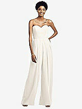 Front View Thumbnail - Ivory Strapless Chiffon Wide Leg Jumpsuit with Pockets