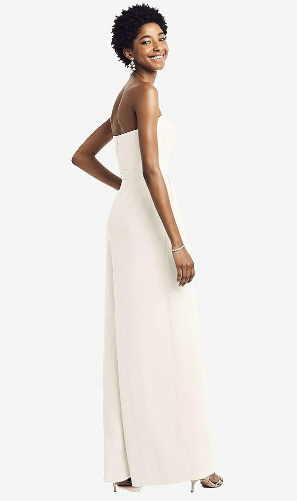 Back View - Ivory Strapless Chiffon Wide Leg Jumpsuit with Pockets