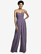 Front View Thumbnail - Lavender Strapless Chiffon Wide Leg Jumpsuit with Pockets