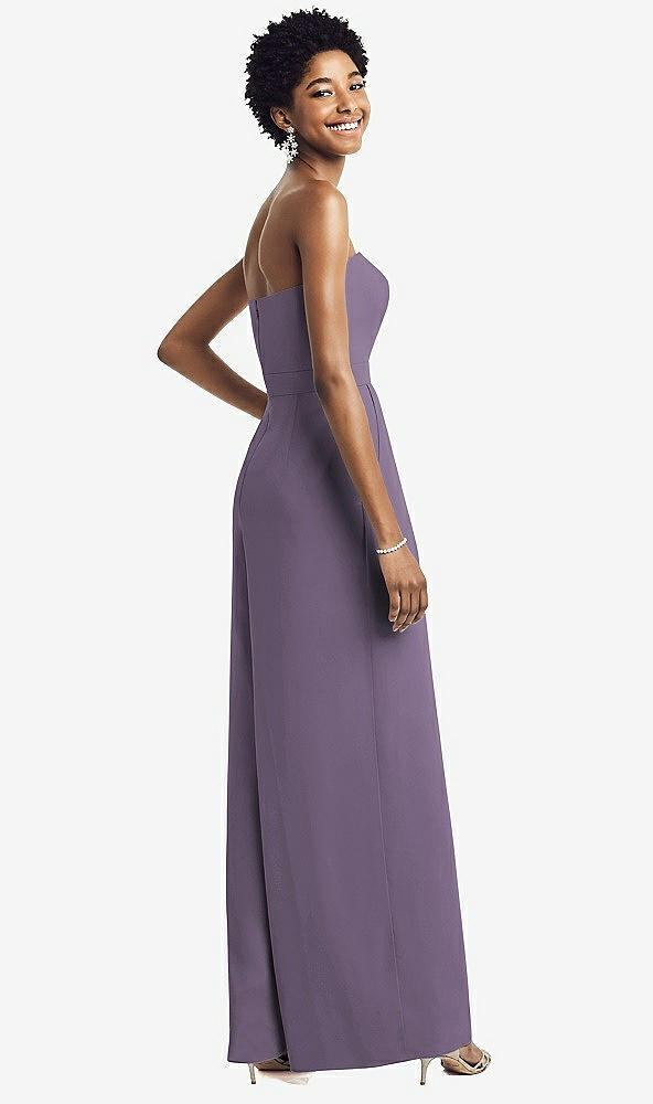 Back View - Lavender Strapless Chiffon Wide Leg Jumpsuit with Pockets