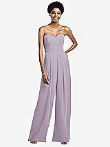 Front View Thumbnail - Lilac Haze Strapless Chiffon Wide Leg Jumpsuit with Pockets