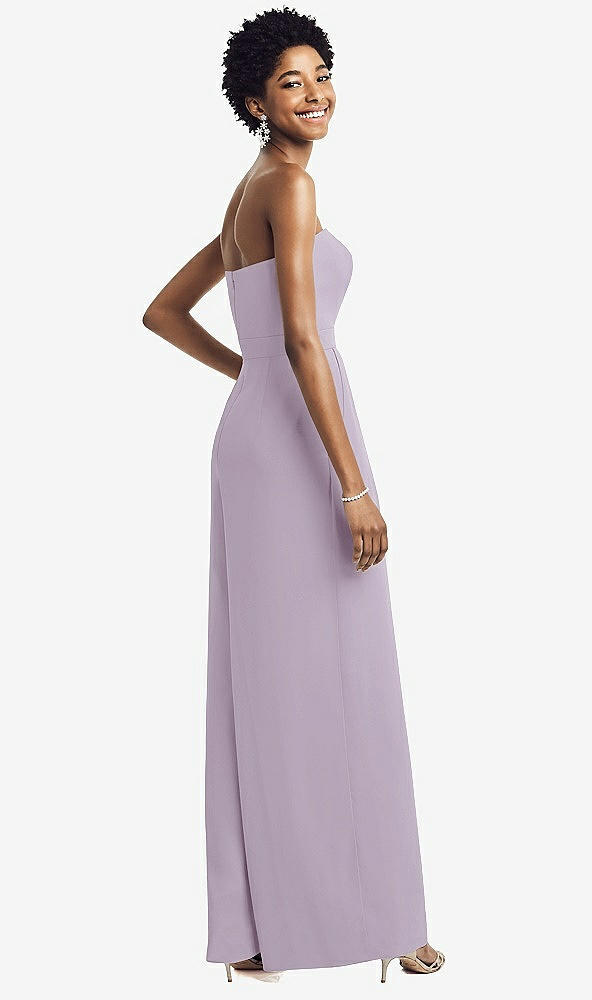 Back View - Lilac Haze Strapless Chiffon Wide Leg Jumpsuit with Pockets