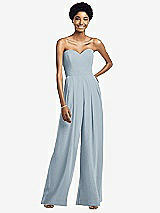 Front View Thumbnail - Mist Strapless Chiffon Wide Leg Jumpsuit with Pockets