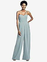 Front View Thumbnail - Morning Sky Strapless Chiffon Wide Leg Jumpsuit with Pockets