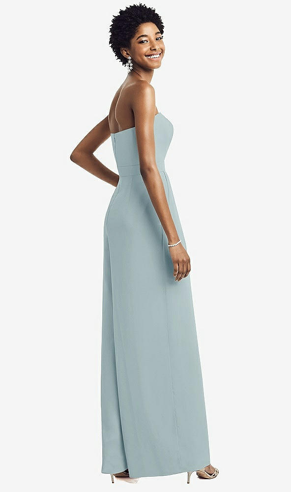 Back View - Morning Sky Strapless Chiffon Wide Leg Jumpsuit with Pockets