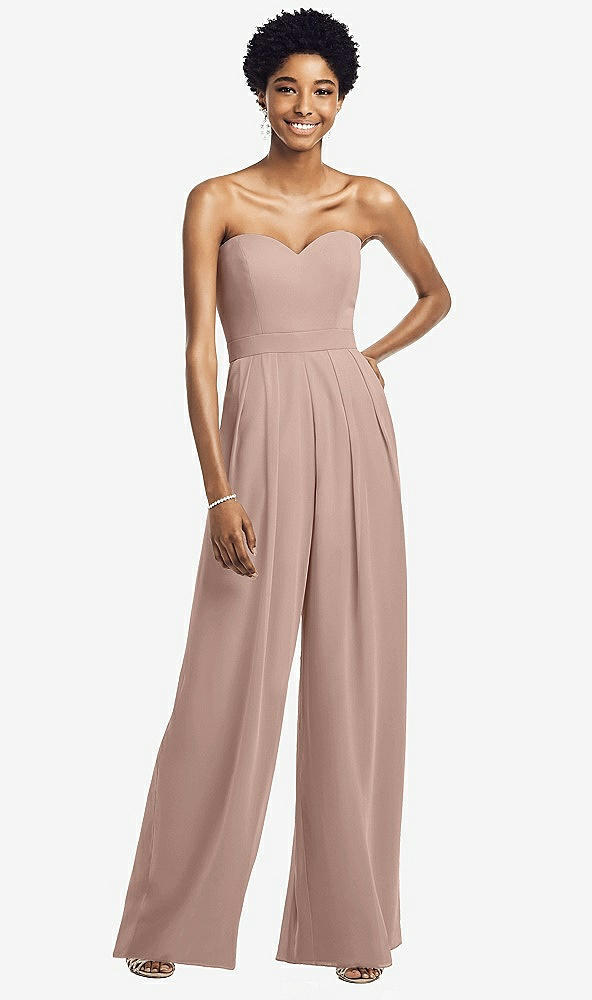 Front View - Neu Nude Strapless Chiffon Wide Leg Jumpsuit with Pockets