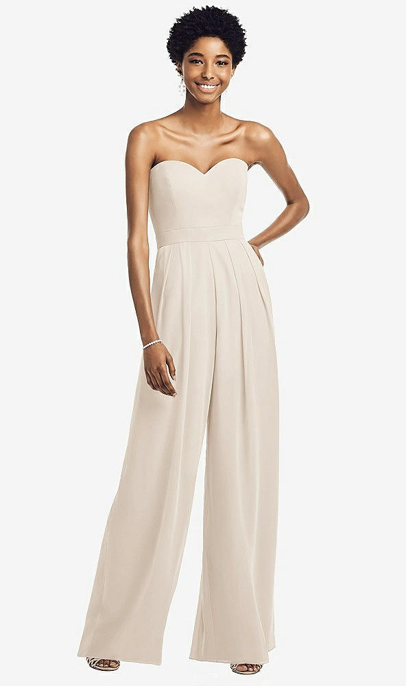 Front View - Oat Strapless Chiffon Wide Leg Jumpsuit with Pockets