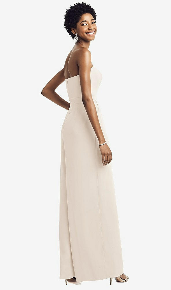 Back View - Oat Strapless Chiffon Wide Leg Jumpsuit with Pockets