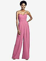 Front View Thumbnail - Orchid Pink Strapless Chiffon Wide Leg Jumpsuit with Pockets
