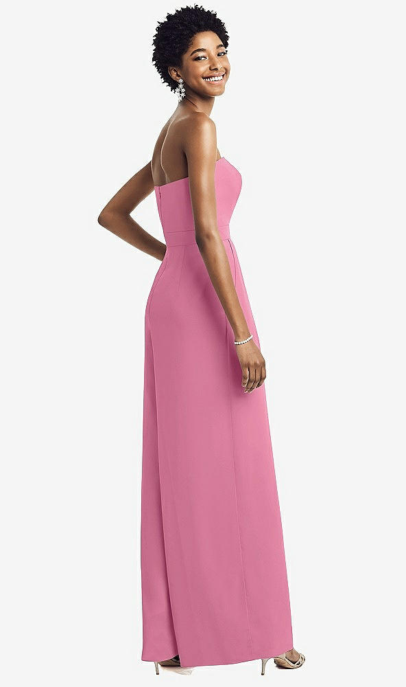 Back View - Orchid Pink Strapless Chiffon Wide Leg Jumpsuit with Pockets