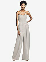 Front View Thumbnail - Oyster Strapless Chiffon Wide Leg Jumpsuit with Pockets