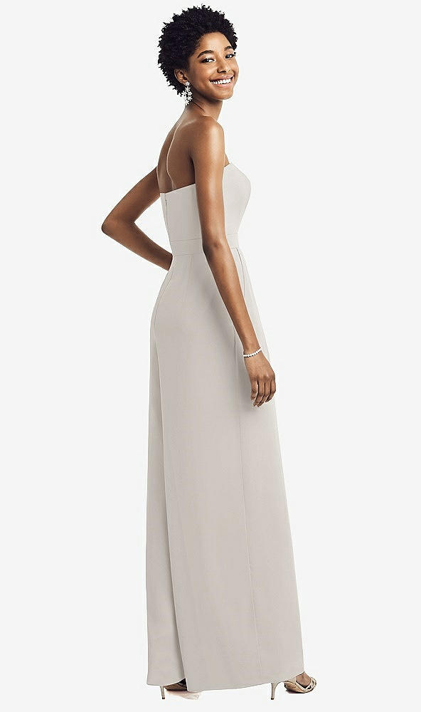 Back View - Oyster Strapless Chiffon Wide Leg Jumpsuit with Pockets