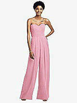 Front View Thumbnail - Peony Pink Strapless Chiffon Wide Leg Jumpsuit with Pockets