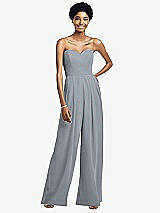 Front View Thumbnail - Platinum Strapless Chiffon Wide Leg Jumpsuit with Pockets