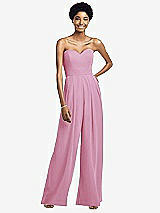 Front View Thumbnail - Powder Pink Strapless Chiffon Wide Leg Jumpsuit with Pockets