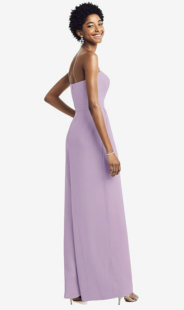 Back View - Pale Purple Strapless Chiffon Wide Leg Jumpsuit with Pockets