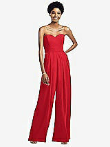 Front View Thumbnail - Parisian Red Strapless Chiffon Wide Leg Jumpsuit with Pockets