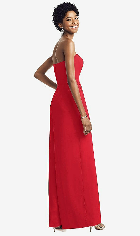 Back View - Parisian Red Strapless Chiffon Wide Leg Jumpsuit with Pockets
