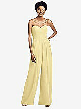 Front View Thumbnail - Pale Yellow Strapless Chiffon Wide Leg Jumpsuit with Pockets