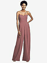 Front View Thumbnail - Rosewood Strapless Chiffon Wide Leg Jumpsuit with Pockets
