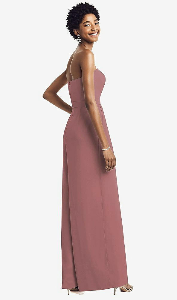 Back View - Rosewood Strapless Chiffon Wide Leg Jumpsuit with Pockets