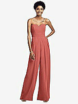Front View Thumbnail - Coral Pink Strapless Chiffon Wide Leg Jumpsuit with Pockets