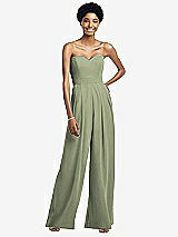 Front View Thumbnail - Sage Strapless Chiffon Wide Leg Jumpsuit with Pockets