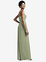 Rear View Thumbnail - Sage Strapless Chiffon Wide Leg Jumpsuit with Pockets