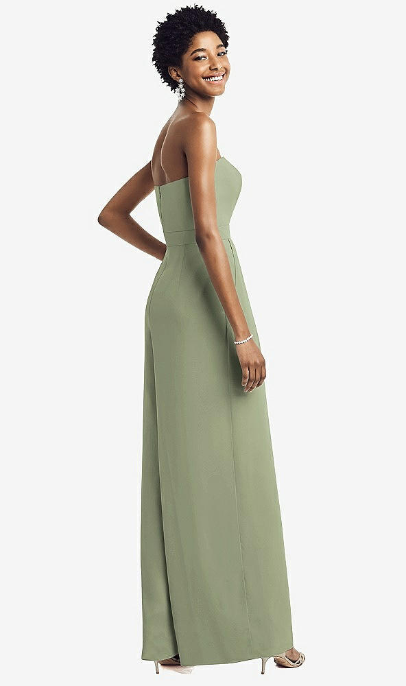 Back View - Sage Strapless Chiffon Wide Leg Jumpsuit with Pockets