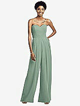 Front View Thumbnail - Seagrass Strapless Chiffon Wide Leg Jumpsuit with Pockets