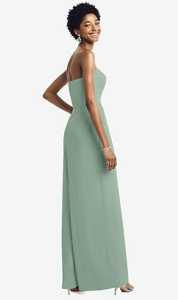 Back View - Seagrass Strapless Chiffon Wide Leg Jumpsuit with Pockets