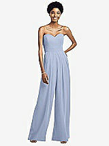 Front View Thumbnail - Sky Blue Strapless Chiffon Wide Leg Jumpsuit with Pockets