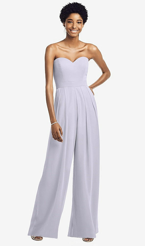Front View - Silver Dove Strapless Chiffon Wide Leg Jumpsuit with Pockets