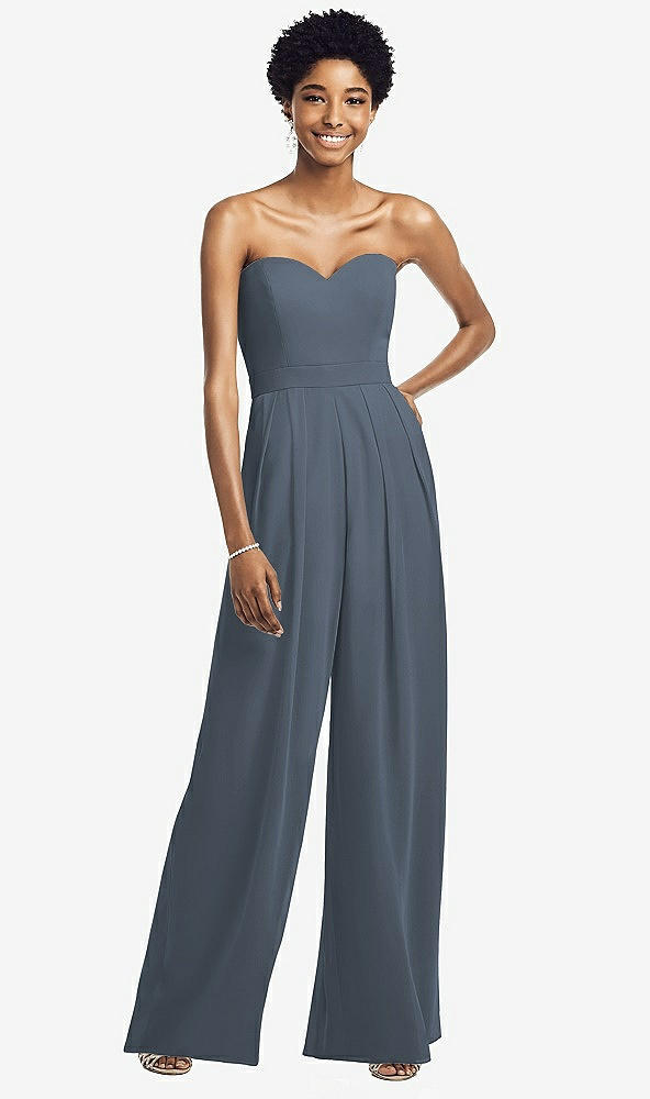 Front View - Silverstone Strapless Chiffon Wide Leg Jumpsuit with Pockets